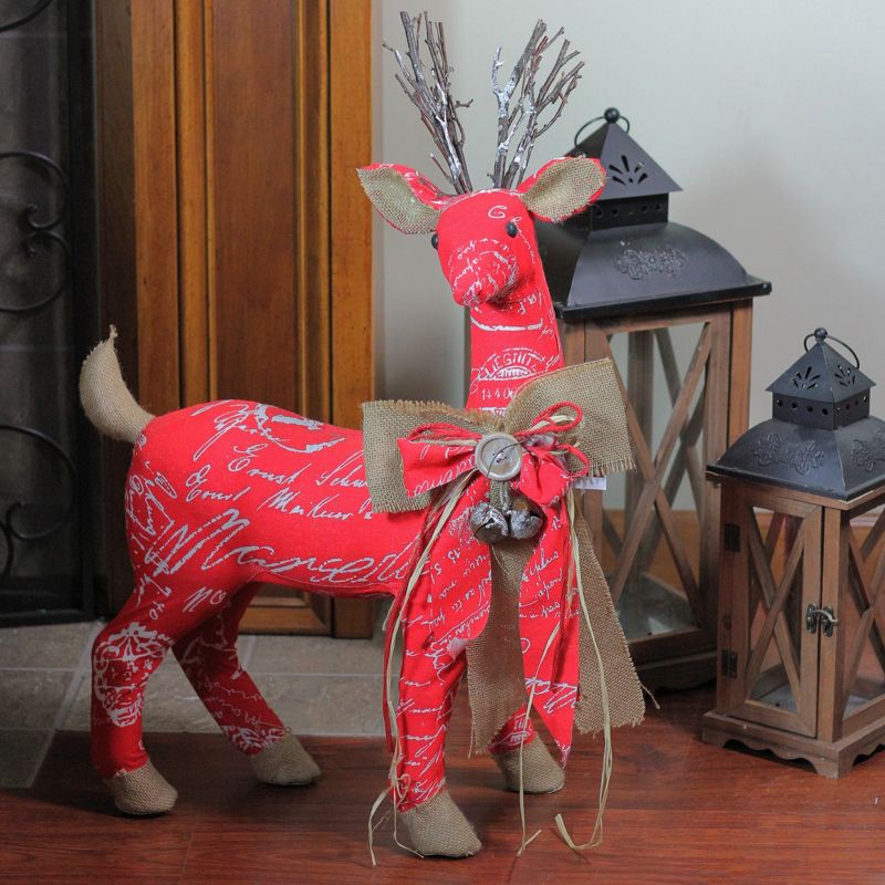 Northlight 24" Red and Brown Reindeer with Bow Christmas Decoration, 3 of 4