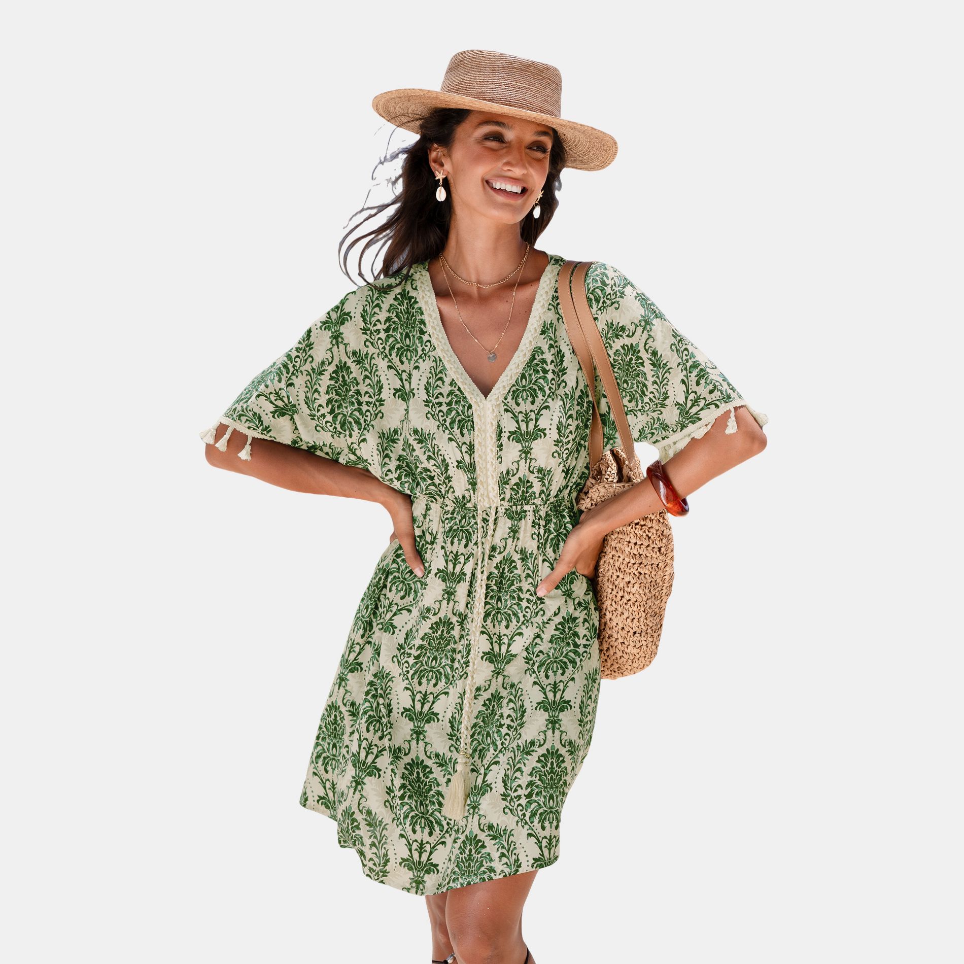 Women's Coastal Charm Boho Chic Mini Dress - Cupshe-L-Green