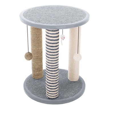 Gray Sisal Rope Cat Scratching Post with Toys and Perch