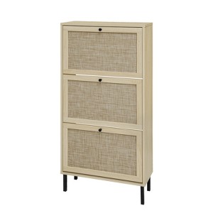 FONTOI 3 Door Shoe Rack with Feet and Foot Pads, Freestanding Shoe Storage Cabinet for Entryway, Living Room, Porch, Natural, 9.25"*48.98"*23.62" - 1 of 4