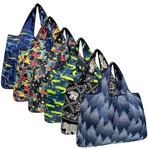 Wrapables Large Foldable Tote Nylon Reusable Grocery Bags, 6 Pack - 1 of 4