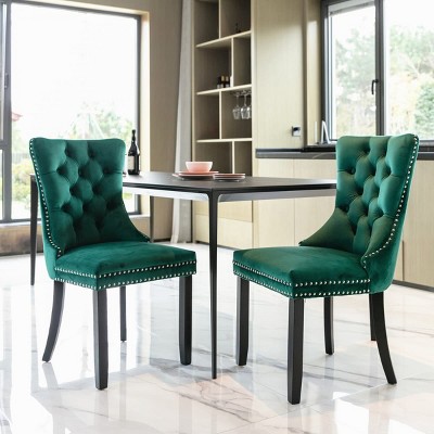 Velvet Tufted Dining Chairs with Nailhead Trim, 2-Piece Upholstered Solid Wood Chair Set for Dining Room-The Pop Home