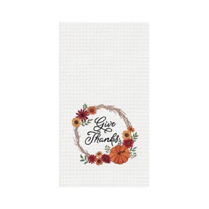 C&F Home "Give Thanks" Thanksgiving Pumpkin Harvest Wreath Cotton Waffle Weave Dishtowel - 1 of 4