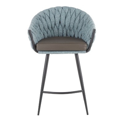 Sleek 23'' Contemporary Blue and Gray Braided Fabric Counter Stool