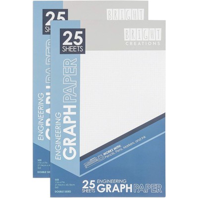 Bright Creations 2 Pack Graph Paper Pad, Quad Ruled Notebook, 25 Sheets, 17 x 11 In