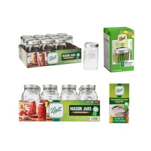 Ball Glass Mason Jars, 12 Pint Size 32 Ounce Wide Mouth Jars + 12 Regular Mouth Jars + 12 Regular and Wide Mouth Lids/Bands Variety Pack - 1 of 4