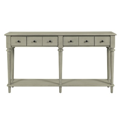 Luxystar Retro Console Table with 4 Drawers, Open Shelf for Entryway and Living Room, Grey Wash
