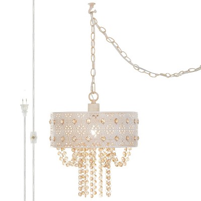 Gold Crystal Drum Pendant Light with Floral Design