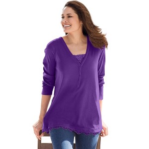 Woman Within Layered-Look Lace Trim Tee - 1 of 4