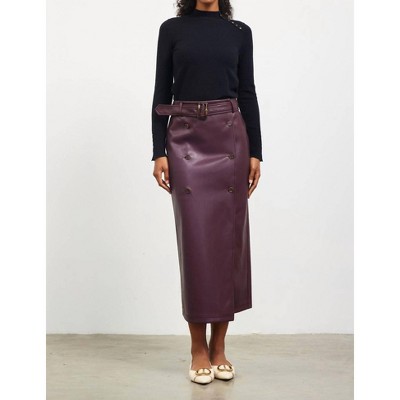 Women's Faux Leather Belted Skirt - SKIES ARE BLUE