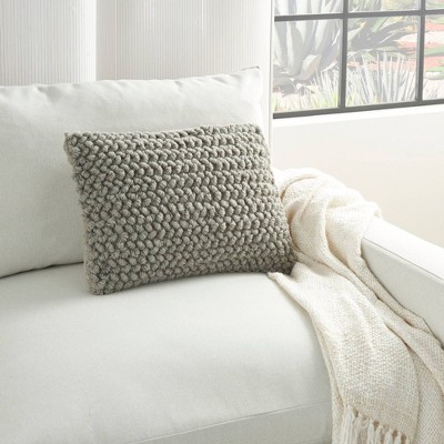 Gray Cotton-Wool Blend Textured Shag Throw Pillow Set