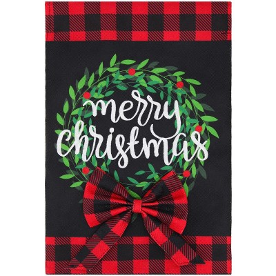 Briarwood Lane Christmas Wreath Burlap Garden Flag Checkered Plai