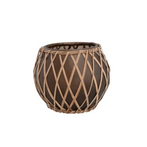Storied Home Glass Votive Holder with Woven Rattan Sleeve, Brown and Natural - 1 of 4