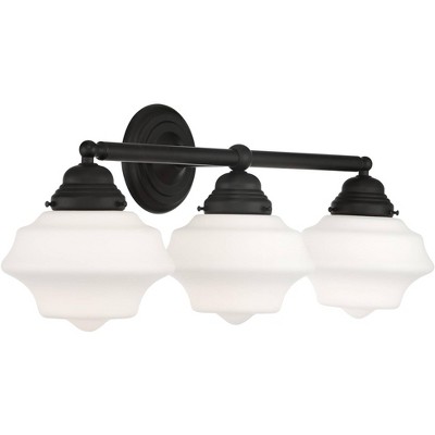 Astrid Black Metal 3-Light Vanity Fixture with Opal Glass Shades