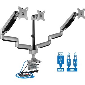 Mount-It! Triple Monitor Desk Mount with USB & Audio Ports, Silver - 1 of 4