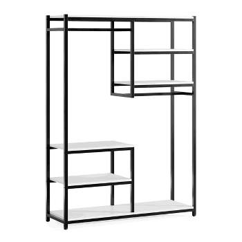 Tribesigns 47" Freestanding Closet Organizer, Double Hanging Rod Clothes Garment Racks with Storage Shelves