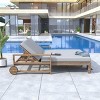 Outdoor 1-Piece Wooden Sunbed, Outdoor Daybed Seating 2 People for Poolside, Sunbed with Wood Frame and Polyester Cushion-Coolbibila - 3 of 4