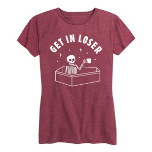 Women's - Instant Message - Halloween Skeleton Get In Loser Coffin Short Sleeve Graphic T-Shirt - 1 of 4