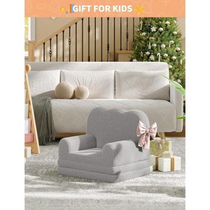 Kids Couch, 2-in-1 Convertible Teddy Fleece Fabric Toddler Sofa Chair, Soft Fold Out Couch Lounger for Kids, Children's Sofa Bed for Playroom - 1 of 4