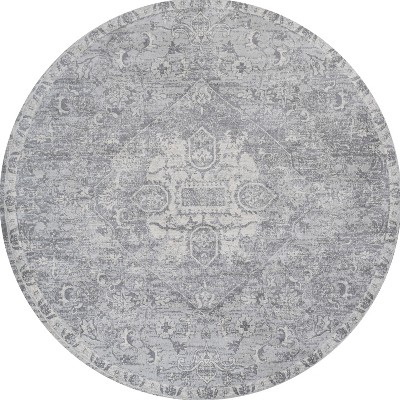Gray Round Synthetic Modern Persian Medallion Rug