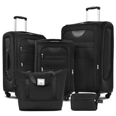 5-Piece Softside Luggage Set,Expandable Lightweight Suitcases with Spinner Wheels,Travel Duffel Bag and Toiletry Bag (20"/24"/28")-Cuddlewood