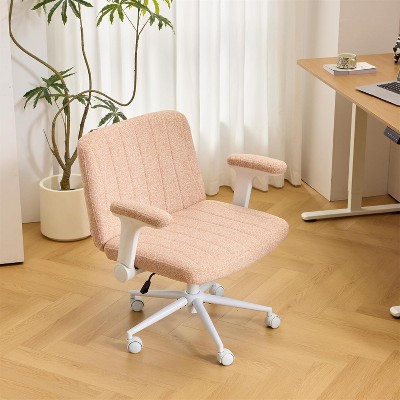 VINGLI Criss Cross Chair with Adjustable Flip-Up Arms,Cross Legged Chair with Wheels, Extra Wide Office Chair,Chenille Velvet
