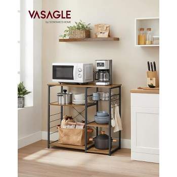 VASAGLE Kitchen Baker¡¯s Rack Coffee Bar Microwave Oven Stand 6 Hooks for Mini Oven Rustic Walnut and Black