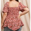Women's Floral Printed Babydoll Square Neck Top - Plus - Oddi - 2 of 2