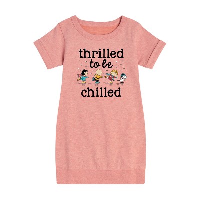 Girls' - Peanuts - Snoopy and Friends Thrilled To Be Chilled Graphic Short Sleeve Fleece Dress