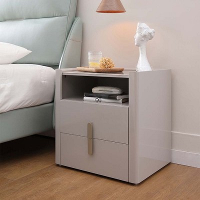 POVISON 19.69-Inch Gray Nightstand with 2 Drawers, Modern Bedside Table, Sintered Stone Tabletop, MDF, Fully Assemble