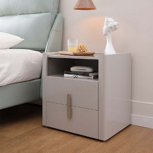 POVISON 19.69-Inch Gray Nightstand with 2 Drawers, Modern Bedside Table, Sintered Stone Tabletop, MDF, Fully Assemble - 1 of 4