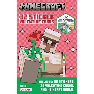Bendon 32ct Minecraft Deluxe Stickers and Valentine's Day Cards with 48ct Heart Seals
