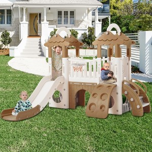 Whisen 8-in-1 Toddler Climber and Slide Set with Slide, Basketball Hoop, Crawling Tunnel, Ideal Gift for Kids Age 1+ - 1 of 4