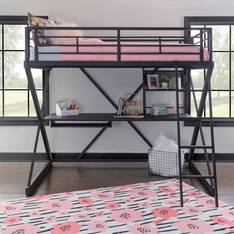 Zayne Modern Industrial Black Metal Kids&#39; Full Sized Loft Bed with Built in Study Desk - Powell, 3 of 10
