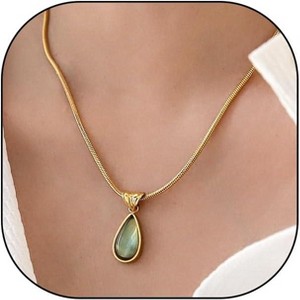 Gold Teardrop Acrylic Necklace – Bohemian Snake Chain Jewelry for Women - 1 of 4