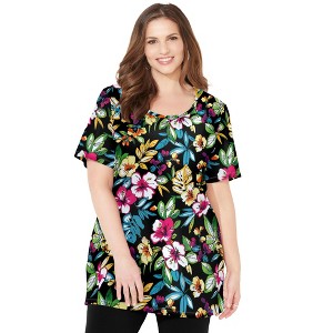 Catherines Women's Plus Size Easy Fit Short Sleeve Scoopneck Tunic - 1 of 4