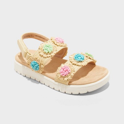 Toddler Girls' Lana Raffia Floral Footbed Sandals - Cat & Jack™ 11T