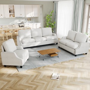 3 Piece Polyester 3-Seater Sofa Set with Sectional, Loveseat, and Armchair for Living Room - 1 of 4