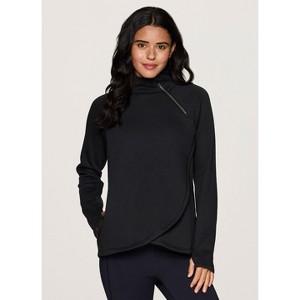 RBX Active Women's Wrap Front Pullover Zip Mock Neck Fleece Sweatshirt with Pockets and Thumbholes - 1 of 4