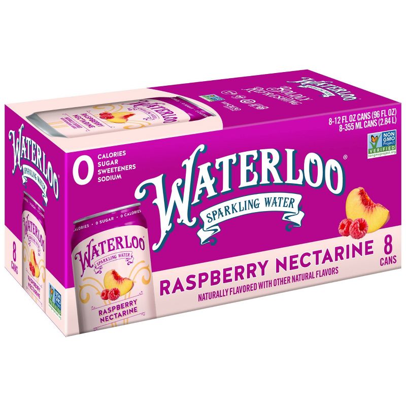 Waterloo Raspberry Nectarine Sparkling Water - 8pk/12 fl oz Cans, 1 of 5