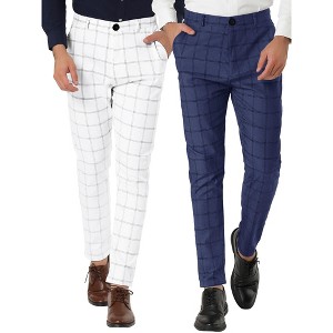 Lars Amadeus Men's Plaid Printed Slim Fit Flat Front Business Dress Pants 2 Packs - 1 of 4