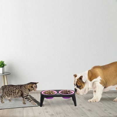 Pink Elevated Cat and Dog Food Bowl Stand with Non-Slip Base