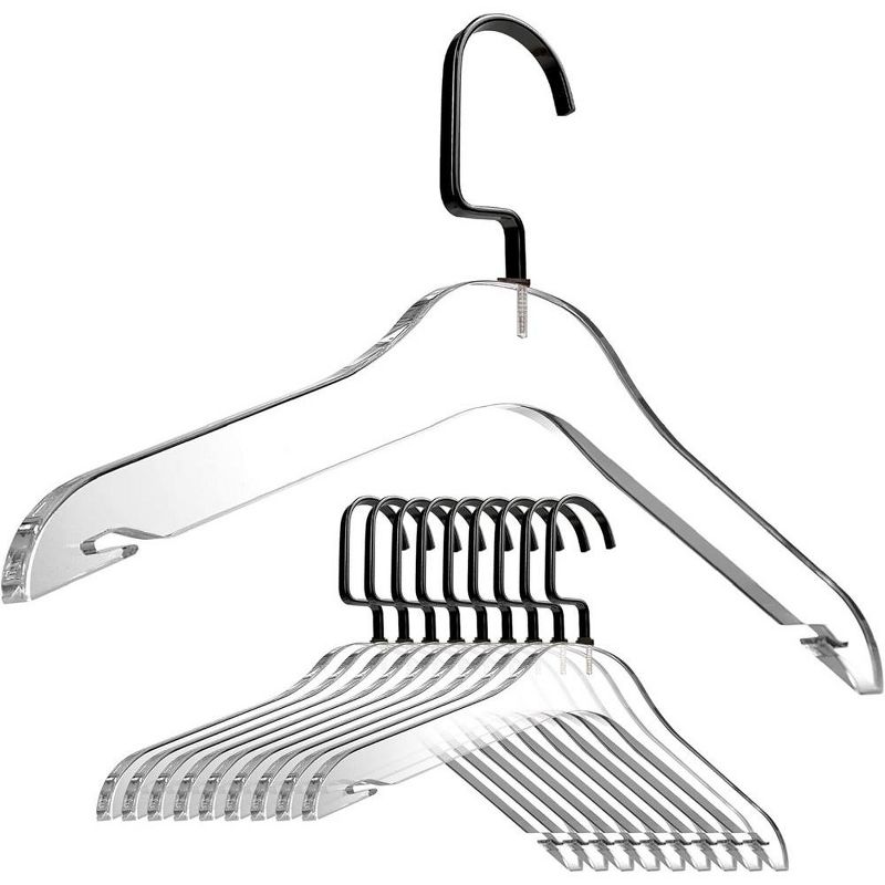 Designstyles Clear Acrylic Clothes Hangers, Heavy-Duty Closet Organizers with Shiny Black Chrome Hooks, Perfect for Suits and Sweaters - 10 Pack, 1 of 3