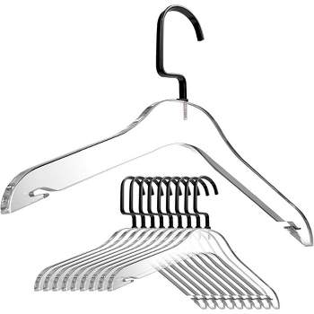 DesignStyles Clear Acrylic Clothes Hangers, Heavy-Duty Closet Organizers with Matte Black Steel Hooks, Perfect for Suits and Sweaters - 10 Pack