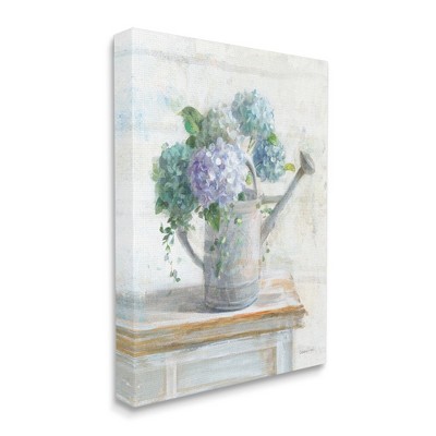 Blue Hydrangeas in Watering Can Soft Floral Canvas Wall Art, 16 x 20