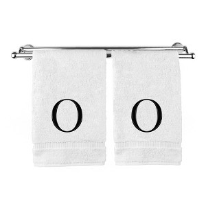 BC BARE COTTON Monogrammed Hand Towel, 100% Turkish Cotton - Set of 2 - White - Black Block - 1 of 4