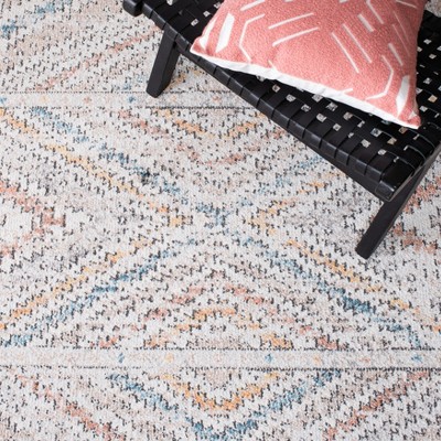 Ivory and Grey Square Oriental Synthetic Area Rug