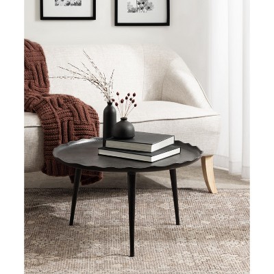 Alessia Black Round Metal Coffee Table with Deckled Edge, 26x26x16