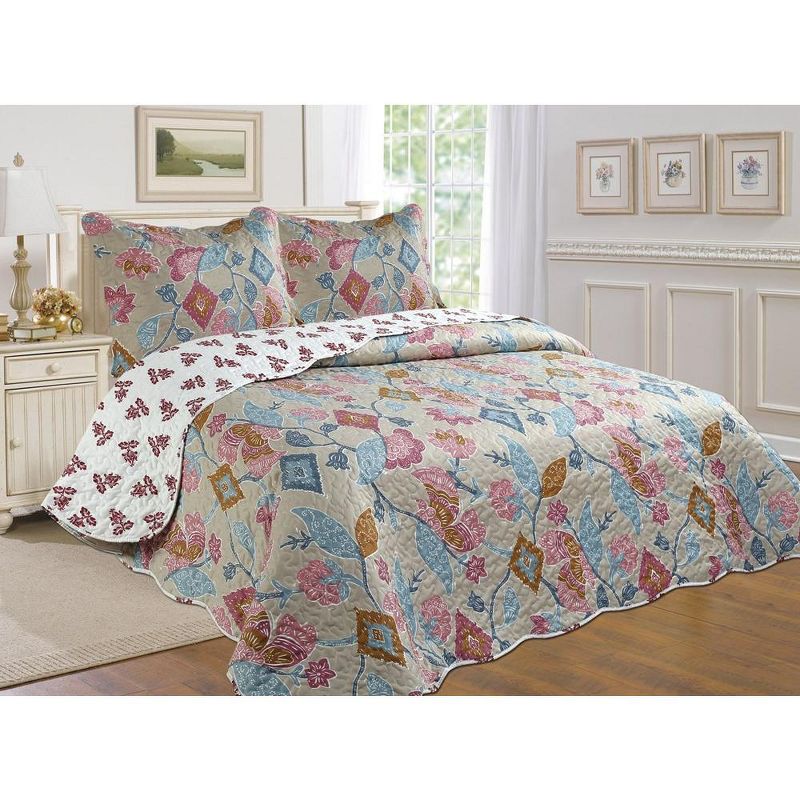 J&V TEXTILES Floral Traditional Printed Reversible Premium Quilt Sets (2-or3-Piece), 2 of 5