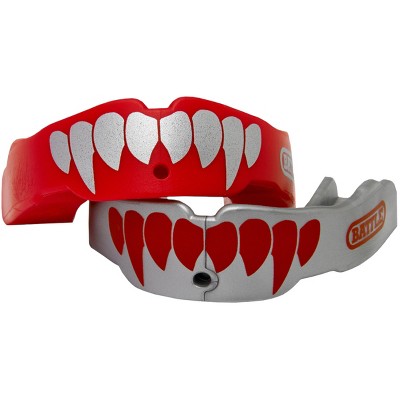 Battle Sports Adult Fang Mouthguard 2-pack With Straps - Red/silver